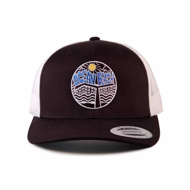 Ocean Beach Product: OB Pier Snapback Hat (color logo / white mesh)